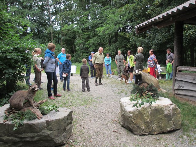 Waschbär und Dachs begrüßten die TeilnehmerInnen an der Gölshäuser Grillhütte.