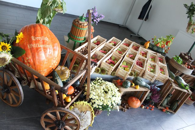 Ausstellung zum Erntedankfest, von Obst- und Gartenbauverein, Ortschaftsrat und Musikverein auf die Beine gestellt.