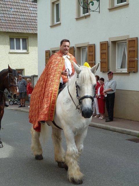 Pfarrer Wolfgang Streicher reitet jedes Jahr auf einem stattlichen Kaltblüter mit.