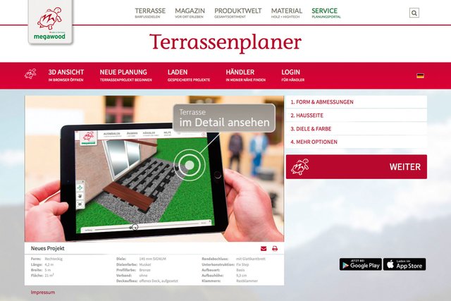 Mit der Terrassenplaner-App erhält der Hauseigentümer eine millimetergenaue 3D-Ansicht der Planung, die anschließend mit einem Fachhändler vor Ort verwirklicht werden kann. Foto: djd/www.megawood.com