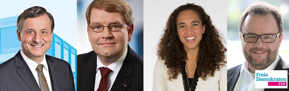 Freie Demokraten für eine durchdachte Sicherheit in der Region Karlsruhe und in Baden-Württemberg. V.l.: Dr. Hans-Ulrich Rülke, Hartfrid Wolff, Nicole Büttner-Thiel und Dr. Christian Jung.