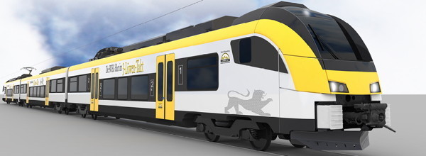 Computeranimiertes Bild einer Vollbahn, wie sie zukünftig zwischen Heilbronn - Bretten und Karlsruhe fahren könnte.