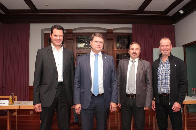 Die vier Kandidaten zur OB-Wahl (von links): Aaron Treut, Martin Wolff, Andreas Leiling und Heinz-Peter Schwertges.