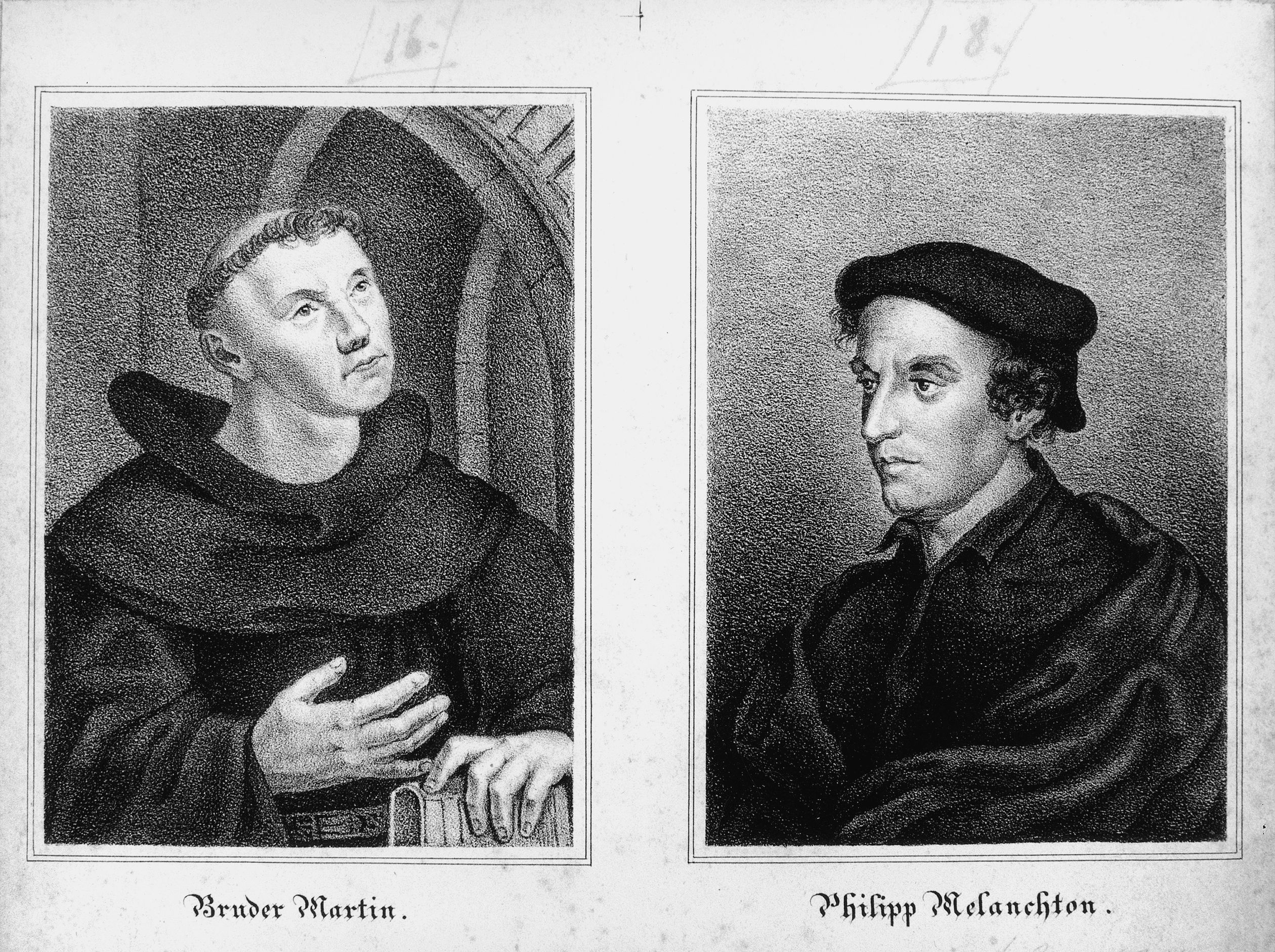 Martin Luther und Philipp Melanchthon in einer späteren Darstellung.