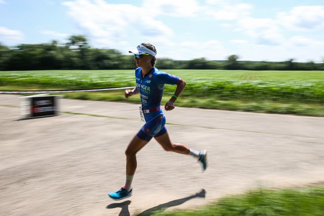 KRAICHGAU, GERMANY - JUNE 03: Laura Philipp competes in the running leg during the Sparkasse IRONMAN 70.3 Kraichgau powered by KraichgauEnergie on June 3, 2018 in Kraichgau, Germany.  (Photo by Joern Pollex/Getty Images for IRONMAN)