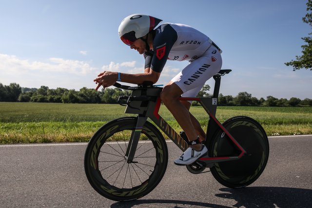 KRAICHGAU, GERMANY - JUNE 03:  Jan Frodeno competes in the bike leg during the Sparkasse IRONMAN 70.3 Kraichgau powered by KraichgauEnergie on June 3, 2018 in Kraichgau, Germany.  (Photo by Joern Pollex/Getty Images for IRONMAN)