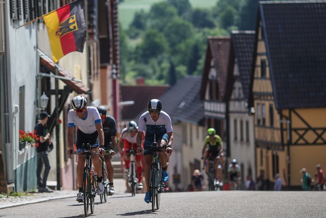 KRAICHGAU, GERMANY - JUNE 03:  Athletes compete in the bike leg during the Sparkasse IRONMAN 70.3 Kraichgau powered by KraichgauEnergie on June 3, 2018 in Kraichgau, Germany.  (Photo by Joern Pollex/Getty Images for IRONMAN)