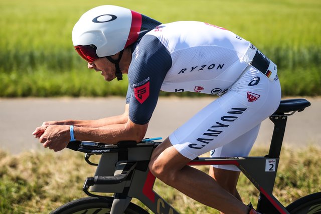 KRAICHGAU, GERMANY - JUNE 03:  Jan Frodeno competes in the bike leg during the Sparkasse IRONMAN 70.3 Kraichgau powered by KraichgauEnergie on June 3, 2018 in Kraichgau, Germany.  (Photo by Joern Pollex/Getty Images for IRONMAN)