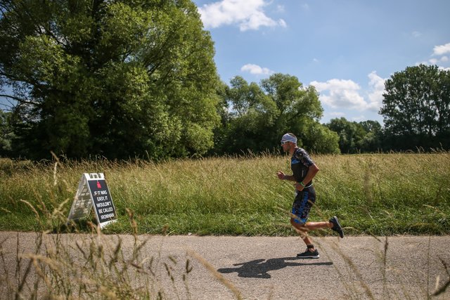 KRAICHGAU, GERMANY - JUNE 03:  Athletes compete in the running leg during the Sparkasse IRONMAN 70.3 Kraichgau powered by KraichgauEnergie on June 3, 2018 in Kraichgau, Germany.  (Photo by Joern Pollex/Getty Images for IRONMAN)