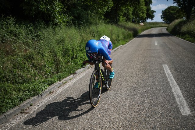 KRAICHGAU, GERMANY - JUNE 03:  Laura Philipp competes in the bike leg during the Sparkasse IRONMAN 70.3 Kraichgau powered by KraichgauEnergie on June 3, 2018 in Kraichgau, Germany.  (Photo by Joern Pollex/Getty Images for IRONMAN)