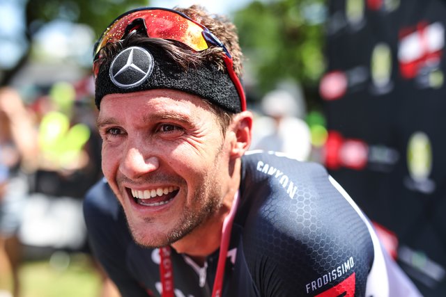 KRAICHGAU, GERMANY - JUNE 03:  Jan Frodeno is seen after winning the Sparkasse IRONMAN 70.3 Kraichgau powered by KraichgauEnergie on June 3, 2018 in Kraichgau, Germany.  (Photo by Joern Pollex/Getty Images for IRONMAN)