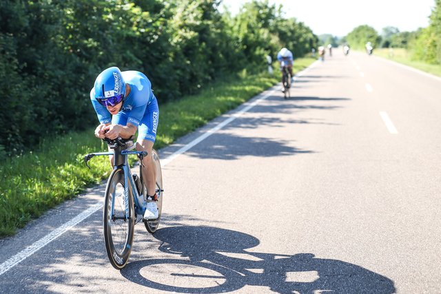 KRAICHGAU, GERMANY - JUNE 03:  Patrick Lange competes in the bike leg during the Sparkasse IRONMAN 70.3 Kraichgau powered by KraichgauEnergie on June 3, 2018 in Kraichgau, Germany.  (Photo by Joern Pollex/Getty Images for IRONMAN)