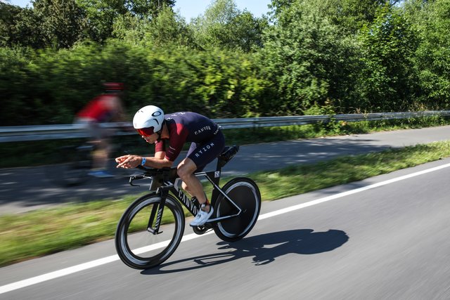 KRAICHGAU, GERMANY - JUNE 03:  Andi Boecherer competes in the bike leg during the Sparkasse IRONMAN 70.3 Kraichgau powered by KraichgauEnergie on June 3, 2018 in Kraichgau, Germany.  (Photo by Joern Pollex/Getty Images for IRONMAN)