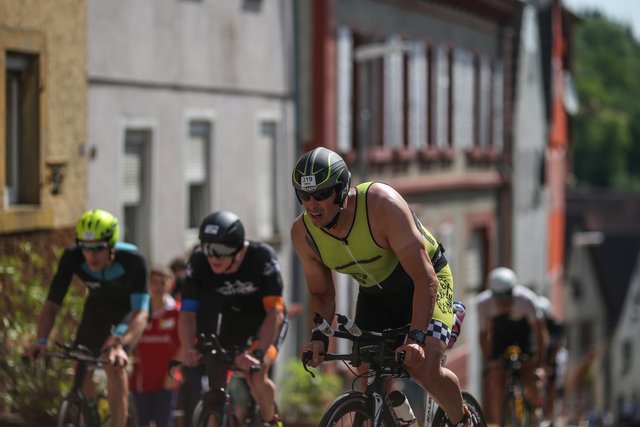 KRAICHGAU, GERMANY - JUNE 03:  Athletes compete in the bike leg during the Sparkasse IRONMAN 70.3 Kraichgau powered by KraichgauEnergie on June 3, 2018 in Kraichgau, Germany.  (Photo by Joern Pollex/Getty Images for IRONMAN)