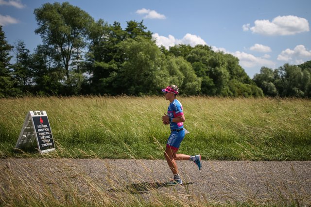 KRAICHGAU, GERMANY - JUNE 03:  Daniele Saemmler competes in the running leg during the Sparkasse IRONMAN 70.3 Kraichgau powered by KraichgauEnergie on June 3, 2018 in Kraichgau, Germany.  (Photo by Joern Pollex/Getty Images for IRONMAN)