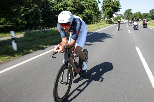KRAICHGAU, GERMANY - JUNE 03:  Jan Frodeno competes in the bike leg during the Sparkasse IRONMAN 70.3 Kraichgau powered by KraichgauEnergie on June 3, 2018 in Kraichgau, Germany.  (Photo by Joern Pollex/Getty Images for IRONMAN)