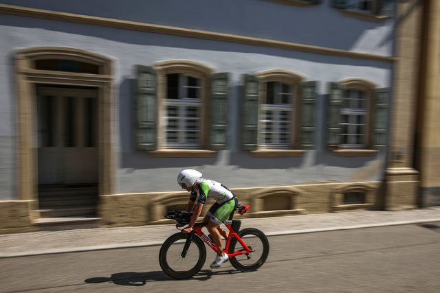 KRAICHGAU, GERMANY - JUNE 03:  Athletes compete in the bike leg during the Sparkasse IRONMAN 70.3 Kraichgau powered by KraichgauEnergie on June 3, 2018 in Kraichgau, Germany.  (Photo by Joern Pollex/Getty Images for IRONMAN)