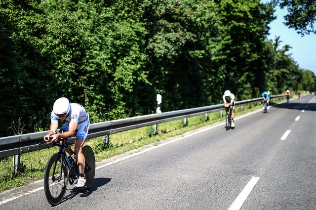KRAICHGAU, GERMANY - JUNE 03:  Athletes compete in the bike leg during the Sparkasse IRONMAN 70.3 Kraichgau powered by KraichgauEnergie on June 3, 2018 in Kraichgau, Germany.  (Photo by Joern Pollex/Getty Images for IRONMAN)