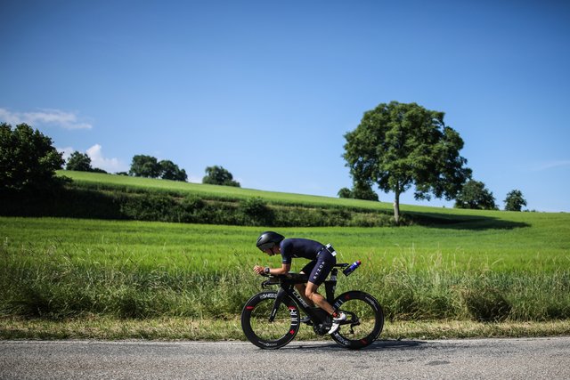 KRAICHGAU, GERMANY - JUNE 03:  Athletes compete in the bike leg during the Sparkasse IRONMAN 70.3 Kraichgau powered by KraichgauEnergie on June 3, 2018 in Kraichgau, Germany.  (Photo by Joern Pollex/Getty Images for IRONMAN)