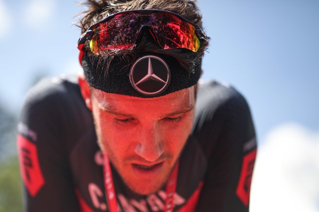 KRAICHGAU, GERMANY - JUNE 03:  Jan Frodeno is seen after winning the Sparkasse IRONMAN 70.3 Kraichgau powered by KraichgauEnergie on June 3, 2018 in Kraichgau, Germany.  (Photo by Joern Pollex/Getty Images for IRONMAN)