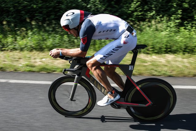 KRAICHGAU, GERMANY - JUNE 03:  Jan Frodeno competes in the bike leg during the Sparkasse IRONMAN 70.3 Kraichgau powered by KraichgauEnergie on June 3, 2018 in Kraichgau, Germany.  (Photo by Joern Pollex/Getty Images for IRONMAN)