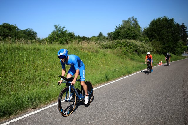 KRAICHGAU, GERMANY - JUNE 03:  Patrick Lange competes in the bike leg during the Sparkasse IRONMAN 70.3 Kraichgau powered by KraichgauEnergie on June 3, 2018 in Kraichgau, Germany.  (Photo by Joern Pollex/Getty Images for IRONMAN)