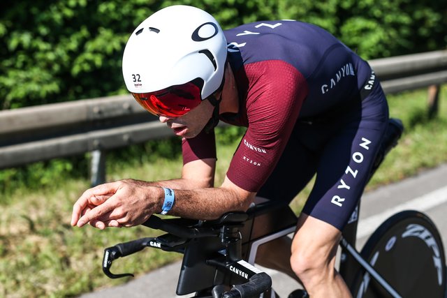 KRAICHGAU, GERMANY - JUNE 03:  Andi Boecherer competes in the bike leg during the Sparkasse IRONMAN 70.3 Kraichgau powered by KraichgauEnergie on June 3, 2018 in Kraichgau, Germany.  (Photo by Joern Pollex/Getty Images for IRONMAN)