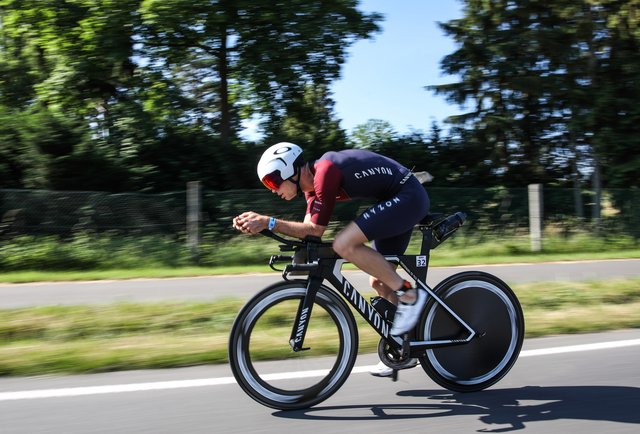 KRAICHGAU, GERMANY - JUNE 03:  Andi Boecherer competes in the bike leg during the Sparkasse IRONMAN 70.3 Kraichgau powered by KraichgauEnergie on June 3, 2018 in Kraichgau, Germany.  (Photo by Joern Pollex/Getty Images for IRONMAN)