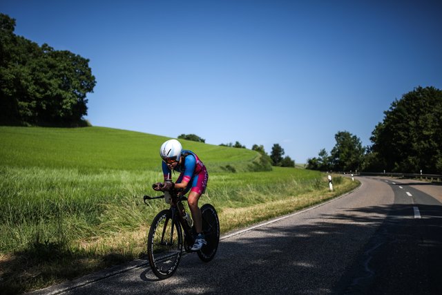 KRAICHGAU, GERMANY - JUNE 03:  Athletes compete in the bike leg during the Sparkasse IRONMAN 70.3 Kraichgau powered by KraichgauEnergie on June 3, 2018 in Kraichgau, Germany.  (Photo by Joern Pollex/Getty Images for IRONMAN)