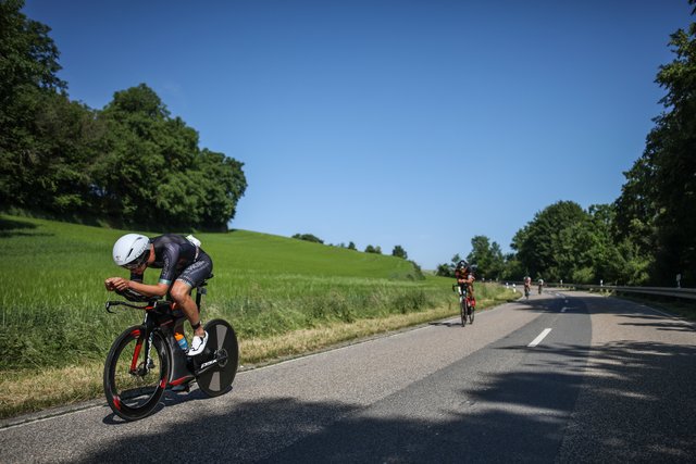 KRAICHGAU, GERMANY - JUNE 03:  Athletes compete in the bike leg during the Sparkasse IRONMAN 70.3 Kraichgau powered by KraichgauEnergie on June 3, 2018 in Kraichgau, Germany.  (Photo by Joern Pollex/Getty Images for IRONMAN)