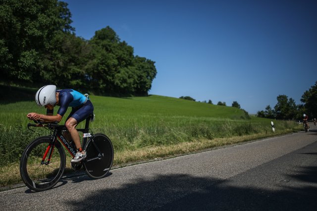 KRAICHGAU, GERMANY - JUNE 03:  Athletes compete in the bike leg during the Sparkasse IRONMAN 70.3 Kraichgau powered by KraichgauEnergie on June 3, 2018 in Kraichgau, Germany.  (Photo by Joern Pollex/Getty Images for IRONMAN)