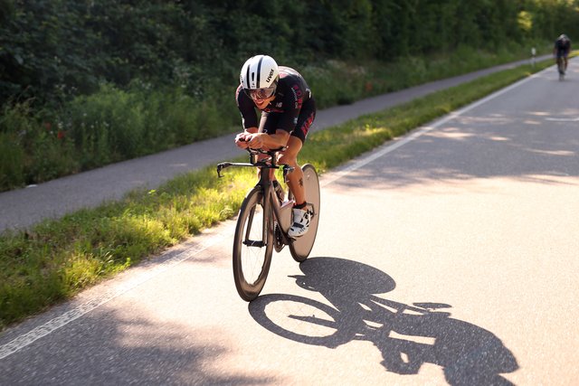 KRAICHGAU, GERMANY - JUNE 03:  Andi Boecherer competes in the bike leg during the Sparkasse IRONMAN 70.3 Kraichgau powered by KraichgauEnergie on June 3, 2018 in Kraichgau, Germany.  (Photo by Joern Pollex/Getty Images for IRONMAN)