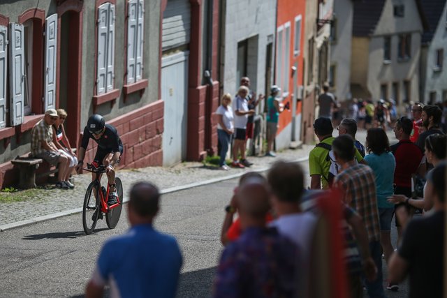 KRAICHGAU, GERMANY - JUNE 03:  Athletes compete in the bike leg during the Sparkasse IRONMAN 70.3 Kraichgau powered by KraichgauEnergie on June 3, 2018 in Kraichgau, Germany.  (Photo by Joern Pollex/Getty Images for IRONMAN)