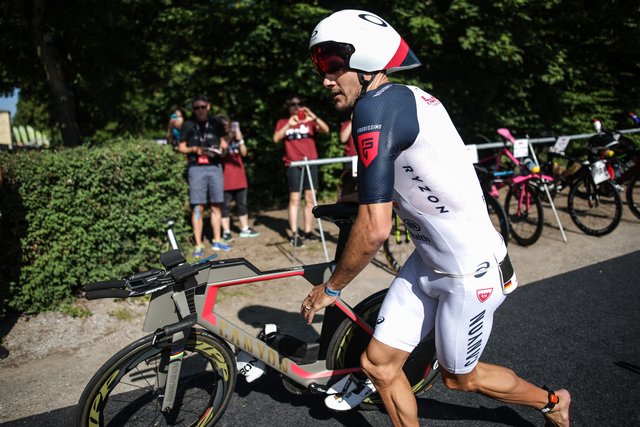 KRAICHGAU, GERMANY - JUNE 03:  Jan Frodeno competes in the bike leg during the Sparkasse IRONMAN 70.3 Kraichgau powered by KraichgauEnergie on June 3, 2018 in Kraichgau, Germany.  (Photo by Joern Pollex/Getty Images for IRONMAN)