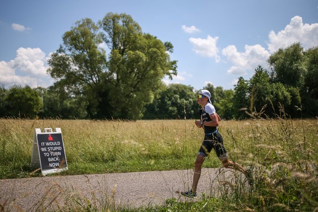 KRAICHGAU, GERMANY - JUNE 03:  Athletes compete in the running leg during the Sparkasse IRONMAN 70.3 Kraichgau powered by KraichgauEnergie on June 3, 2018 in Kraichgau, Germany.  (Photo by Joern Pollex/Getty Images for IRONMAN)