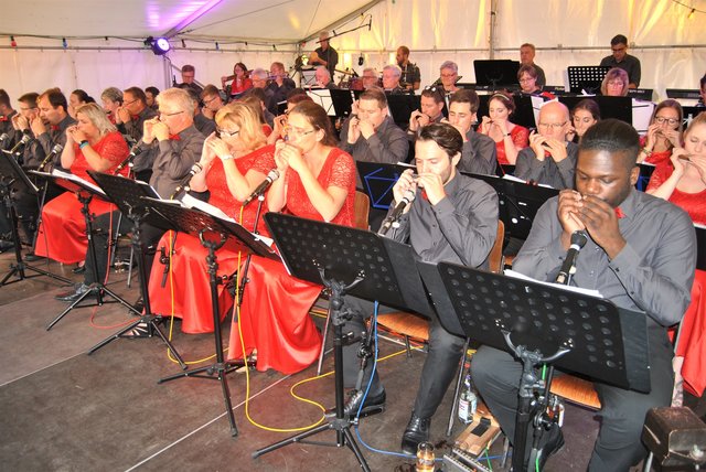 Das Mundharmonika-Orchester Knittlingen begeisterte bei seinem Open-Air-Konzert auf dem Rathaus-Parkdeck weit über 800 Besucher. | Foto: Rudolf Haller