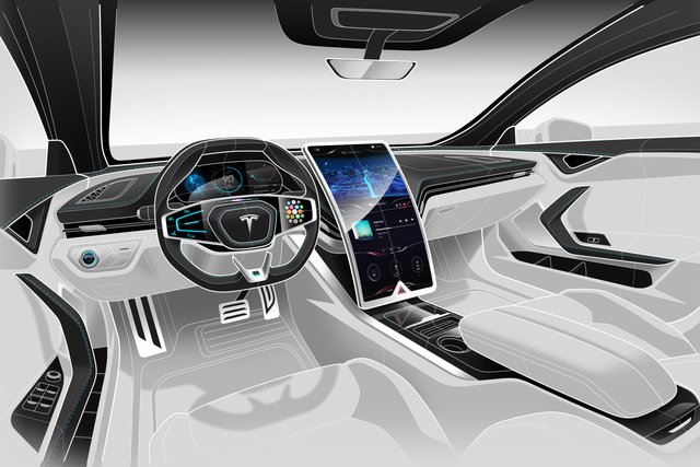 Hingucker am Cockpit ist nach Emre Husmens Vorstellung ein riesiger, gewölbter Bildschirm. | Foto: © Elektroautomobil / Emre Husmen/TRDmobil