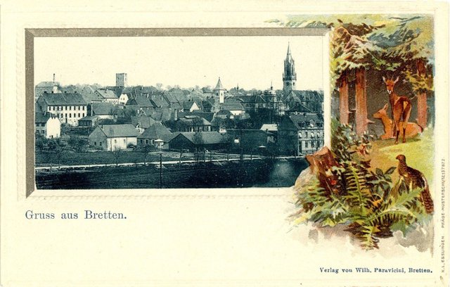 Der Blick des Künstlers: Nicht nur das dekorative Aquarellelement auf dieser südwestlichen Stadtansicht von 1906, auch das gezeichnete Passepartout unterstreicht die Aussage: Auch eine Fotografie ist Kunst. | Foto: Stadtarchiv Bretten