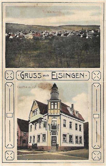 Wertvollstes Stück: Die 1916 geschriebene Postkarte zeigt das ehemalige Gasthaus Traube vor seinem Umbau zum heutigen Eisinger Rathaus noch ohne das heutige Dachgeschoss. | Foto: Heimatarchiv Eisingen