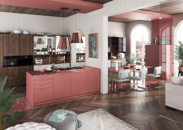 Ein richtiger Eyecatcher ist diese Front, die ebenso im Esstisch und dem Highboard und in der Arbeitsplatte wiederzufinden ist.  | Foto: AMK