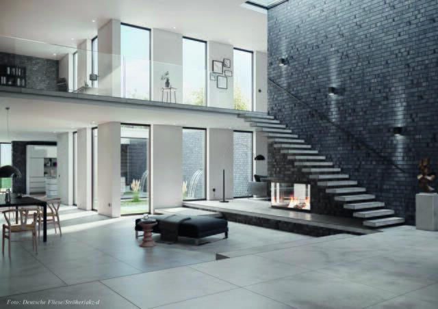 Im Neubau setzen immer mehr Bauherren auf Fußbodenheizungen – und wählen als Belag moderne Bodenfliesen als Feinsteinzeug – die als gute Wärmeleiter nicht nur die Effiziens des Systems steigern, sondern auch dessen Reaktionszeit verkürzen. | Foto: Deutsche Fliese/Ströher/akz-o