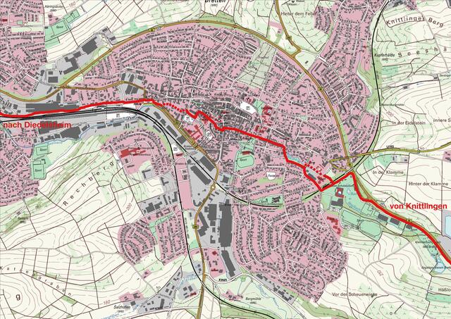 Von Knittlingen nach Gondelsheim soll die Radweg-Trasse der Ost-West-Verbindung durch Bretten führen. | Foto: Grafik: Stadt Bretten