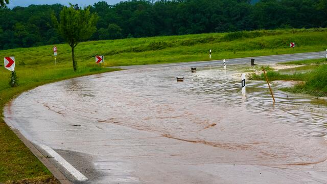 Starkregen und kräftige Gewitter haben am Pfingstsonntag für überflutete Straßen und umgestürzte Bäume im Enzkreis gesorgt. | Foto: Markus Rott / Einsatz-Report24