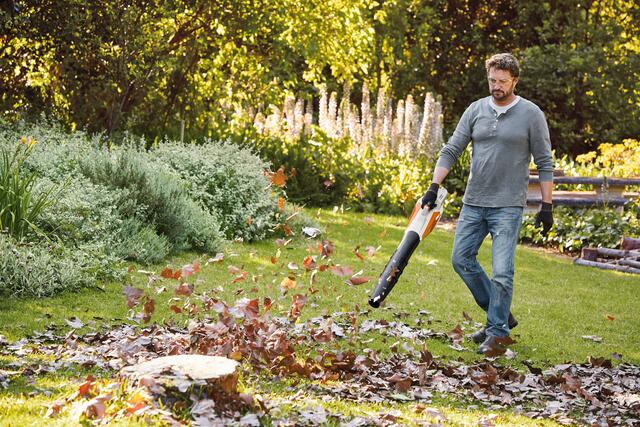 Damit die Gräser gesund durch den Winter kommen, sollte das Laub gründlich beseitigt werden. Mit einem Akku-Gerät geht das schnell und bequem. | Foto: DJD/STIHL