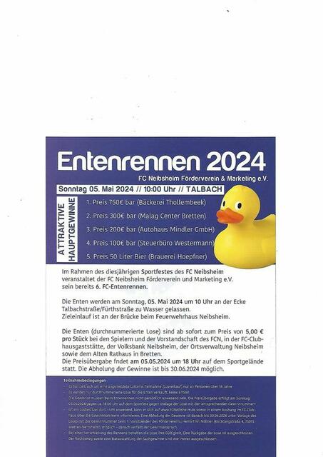 Sonntags beim Sportfest: Entenrennen im Talbach | Foto: FC Neibsheim