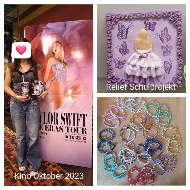 "Meine 13-jährige Tochter ist ein richtiger Swiftie. Wir waren zusammen im Kino, so konnte sie mich mit ihrer Euphorie anstecken. Ich habe ihr 100te von Perlen gekauft ... Sie hat schon 55 Armbänder gemacht und ist noch lange nicht fertig. In der Schule hat sie ein Relief aus Modelliermasse von Taylor Swift gemacht", schreibt Julia Arndt. | Foto: privat