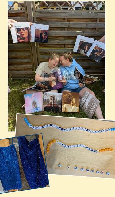 "Wir sind Katharina und Hannah Völker und wir sind riesige Swifties, seit wir als Kinder das erste Mal zusammen das Musikvideo für Love Story gesehen haben. Seitdem hat uns Taylor durch jeden Cruel summer und Last kiss begleitet. Über die Jahre haben wir so einiges an Schallplatten und Merch gesammelt. Es war schon immer unser wildest dream sie hier in Deutschland live sehen zu können. Unser Outfit und unsere Bracelets sind schon bereit für den Olympiaberg, aber im Stadion wäre es natürlich absolut unglaublich. Deswegen dachten wir, vielleicht sind wir ja The Lucky One und gewinnen die Karten. Wir würden unser Dress einpacken um dann (hoffentlich nicht) im midnight rain oder bei Daylight in München zu tanzen." | Foto: privat