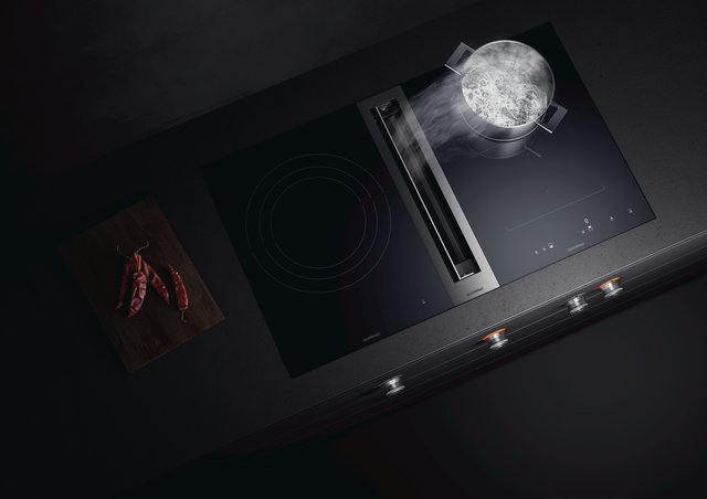 The Gaggenau flex induction cooktops with downdraft ventilation 400 series. The framless and flush flex induction cooktops with downdraft ventilation offers total control and a wide variety of cooking options without compromsing aesthetic vision.
